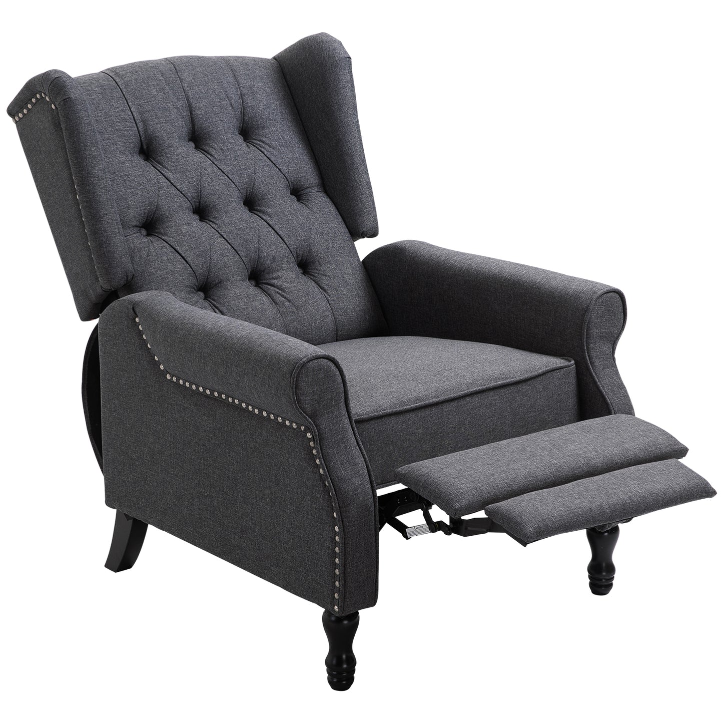 Recliner Armchair, Vintage Reclining Chair with Nail Head Trim, Wingback Chair with Button Tufted Back and Footrest