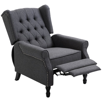 Recliner Armchair, Vintage Reclining Chair with Nail Head Trim, Wingback Chair with Button Tufted Back and Footrest