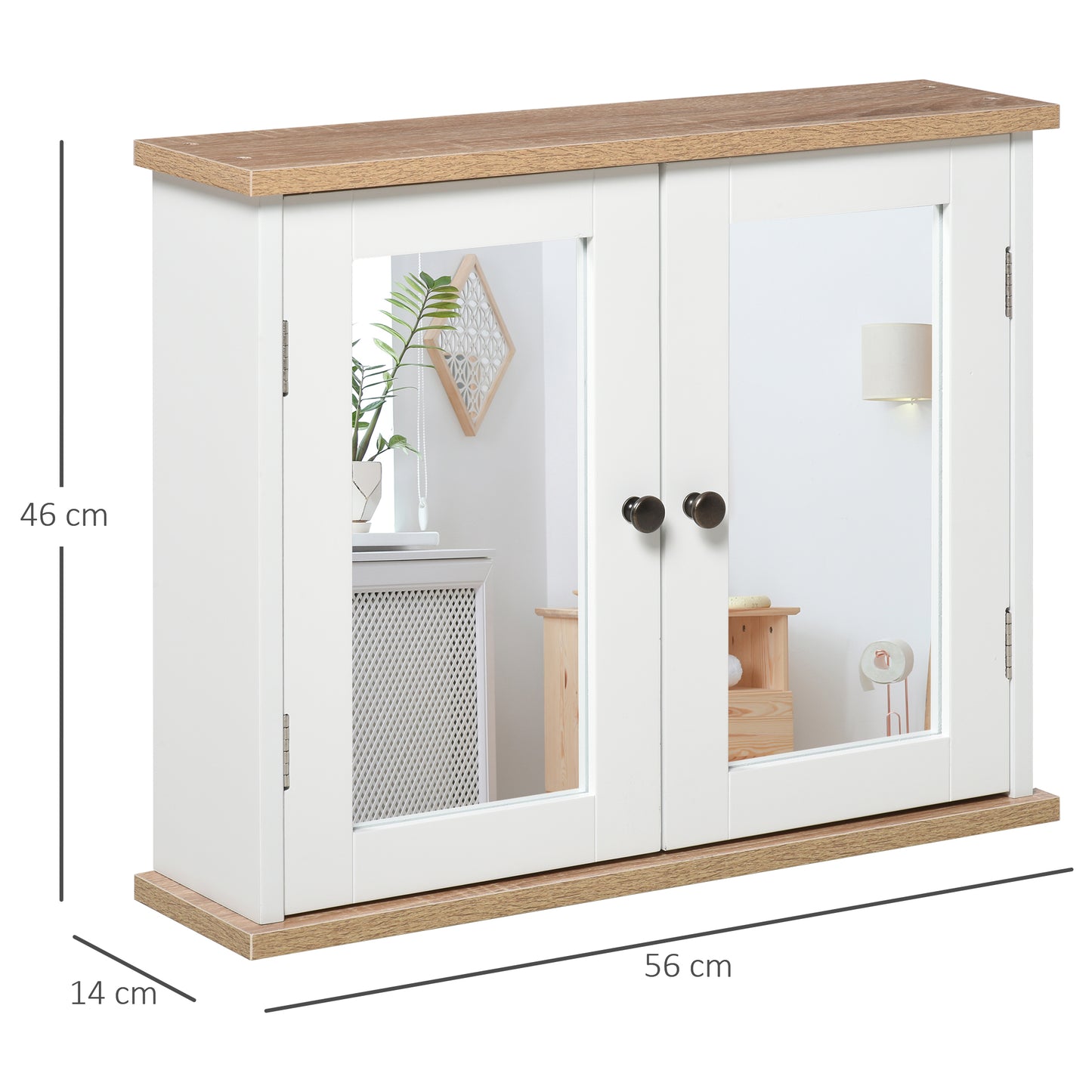 Bathroom Mirror Cabinet Wall Mounted Storage Cupboard with Double Door and Adjustable Shelf, White