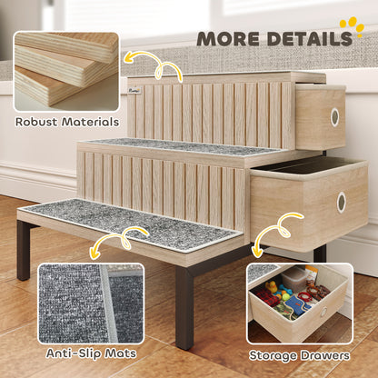 Dog Stairs with Storage, Non-Slip Cover, Pet Steps for Small Dogs & Older Cats, for Sofa, High Bed, Oak Tone