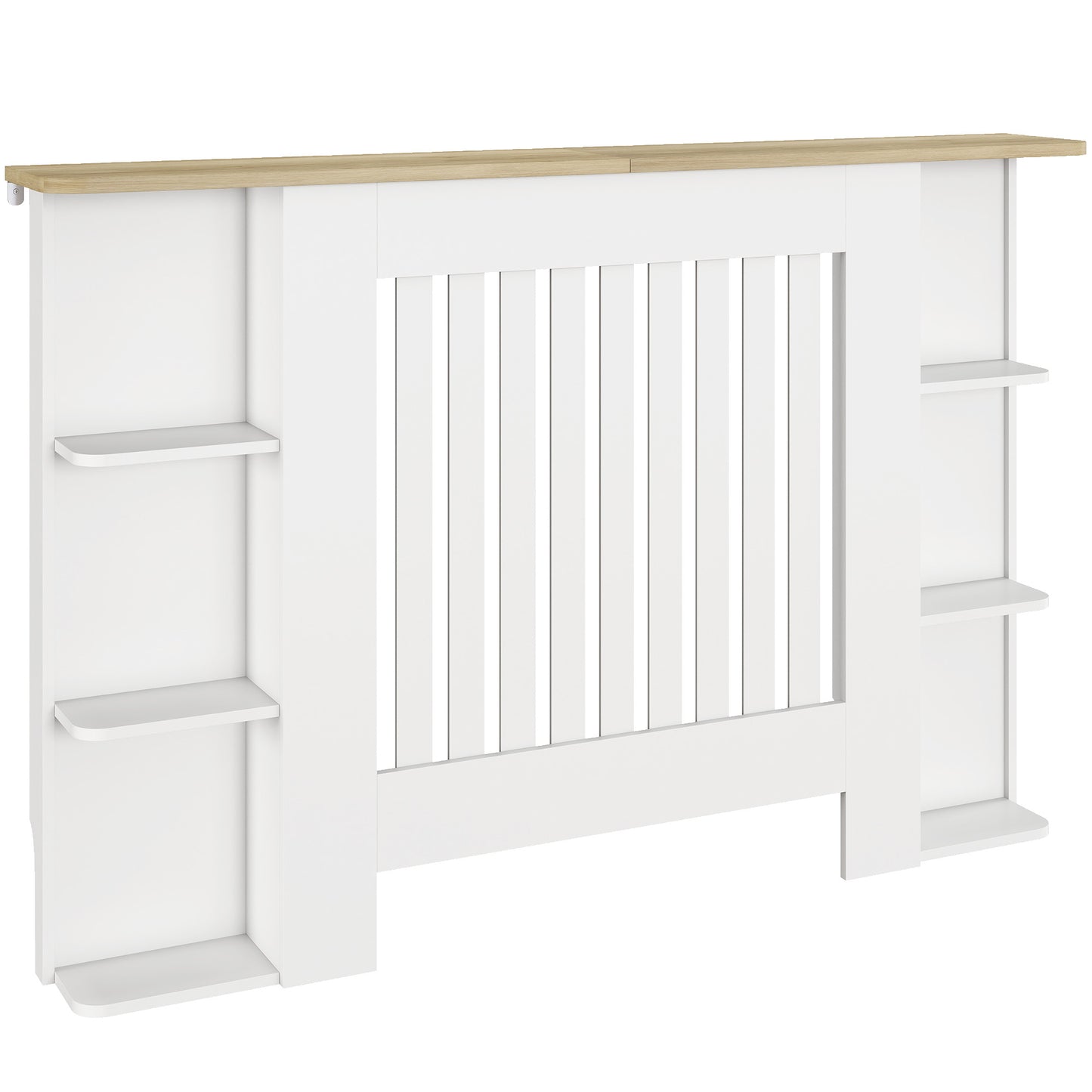 Radiator Cover with Open Storage Shelves, Vertical Slatted Cabinet Shelf Heater Cover for Living Room, Hallway, Medium, White