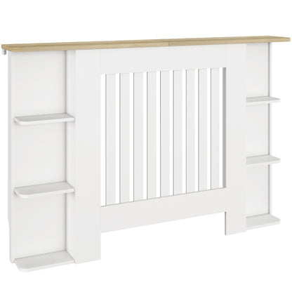 Radiator Cover with Open Storage Shelves, Vertical Slatted Cabinet Shelf Heater Cover for Living Room, Hallway, Medium, White