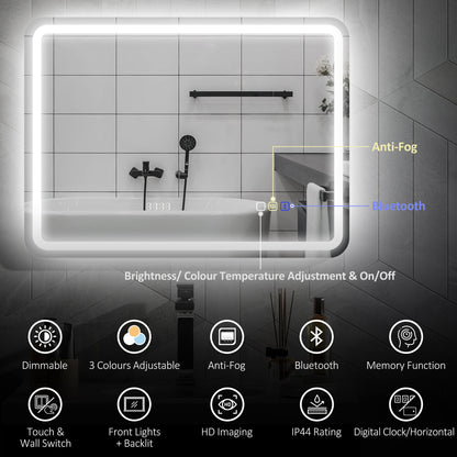 80 x 60 cm Bluetooth Bathroom Mirror - Silver-Tone