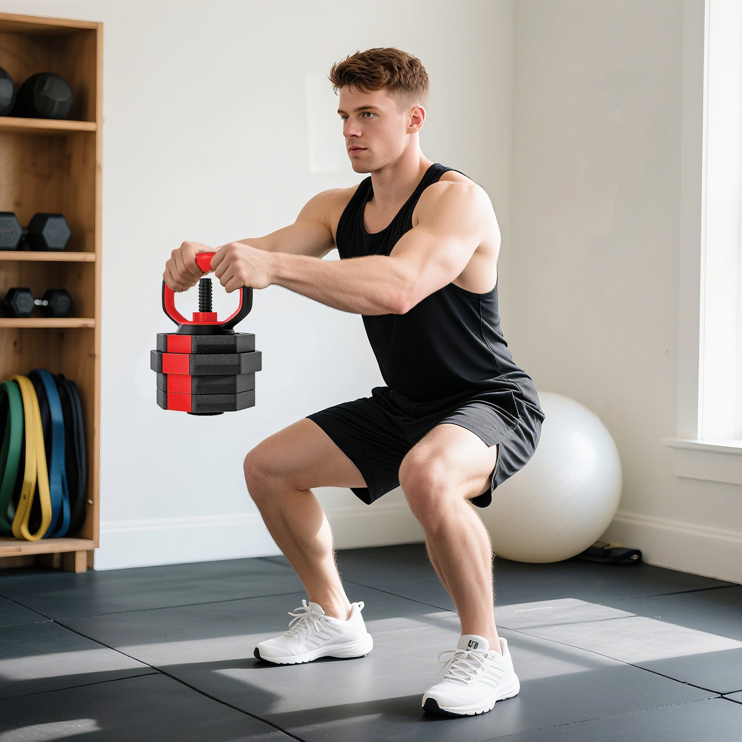 6-in-1 Adjustable Weight Dumbbells Set, Used as Kettlebell, Barbell, Dumbbell, Push-Up Stand