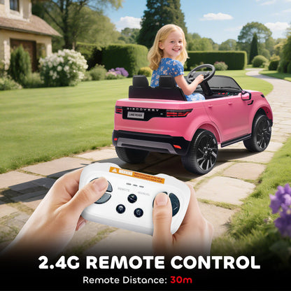 Land Rover Discovery Licensed 12V Kids Electric Car with Remote, 4 Wheel Suspension, Slow Start, Lights, Music, Pink