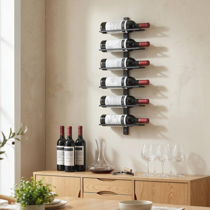 Wall Mounted Wine Rack, 6 Tier Metal Wine Display Rack, Storage Holder for Kitchen, Black