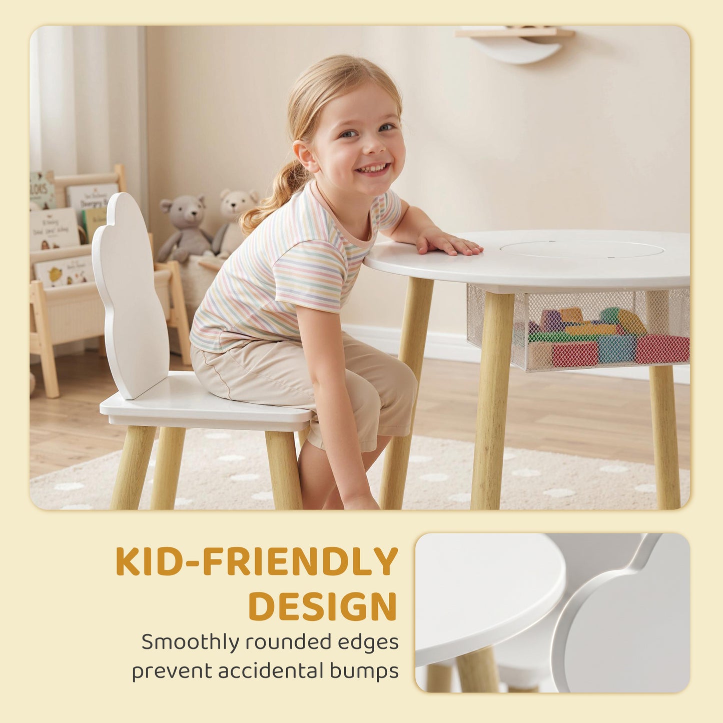 Kids Table and Chairs Set with Storage Bag Toddler Table and Chairs Set 3 Piece for Playroom White