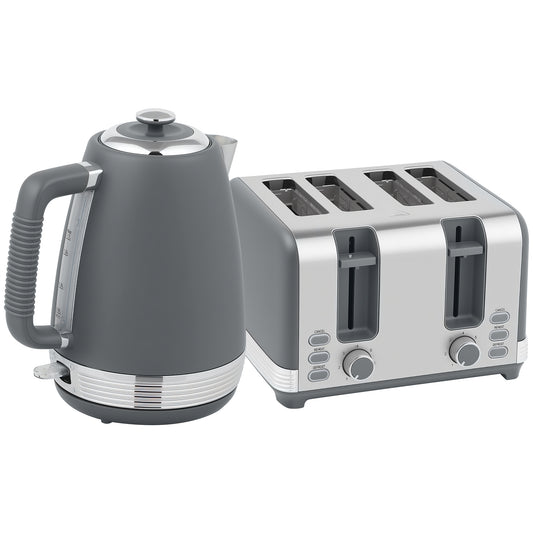 Stainless Steel Panel Kettle and Toaster Set - Grey