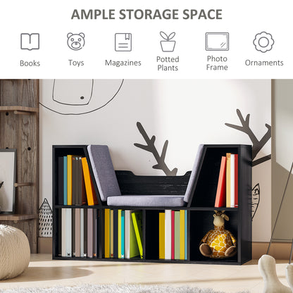 Bookcase with Cushioned Reading Seat – Black