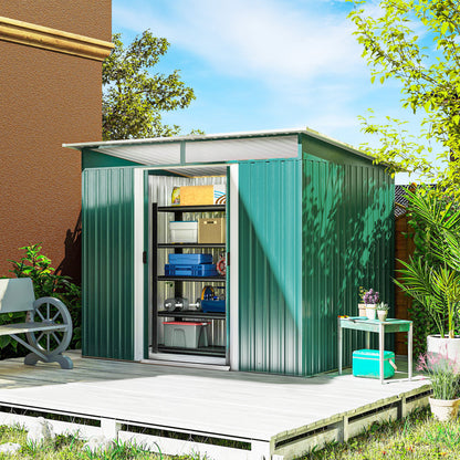 8.5 x 6ft Metal Shed with Lightsky Panels, Garden Storage Tool House with Double Doors for Garden, Patio and Lawn, Green