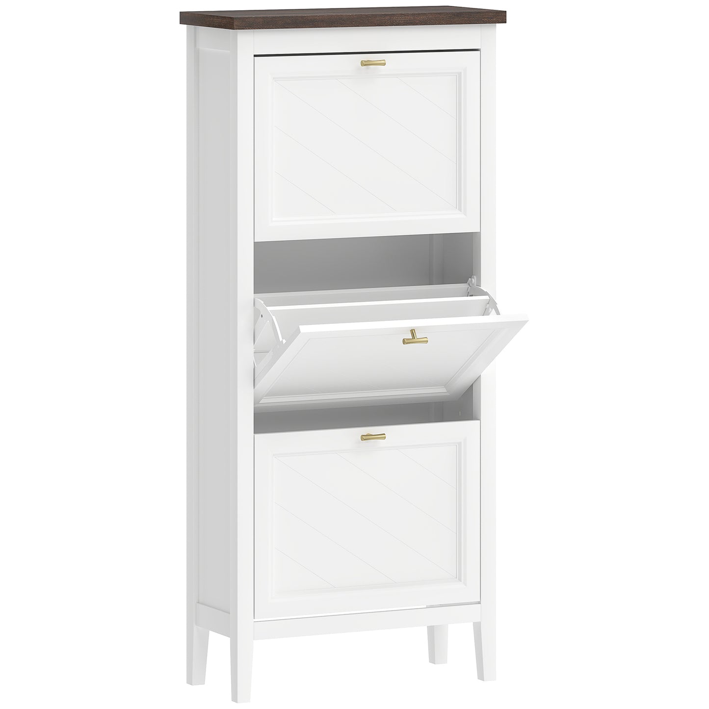 Shoe Cabinet with 3 Flip Drawers, Farmhouse Narrow Shoe Storage Cabinet with Adjustable Shelves, White
