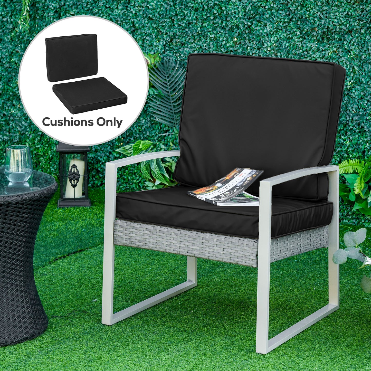 2 Piece Garden Chair Cushions with 1 Seat Cushion 1 Back Pad for Rattan Sofa Chair