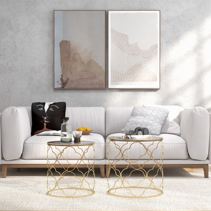 Nesting Tables Set of 2, Modern Stacking Side End Table with Tempered Glass Top, Metal Frame for Living Room Bedroom Office