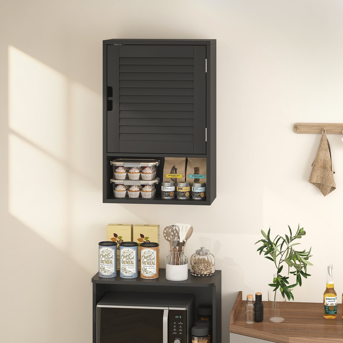 Bathroom Cabinet, Wall Mounted Storage Cabinet with Adjustable Shelves, 40 x 20 x 60 cm, Black