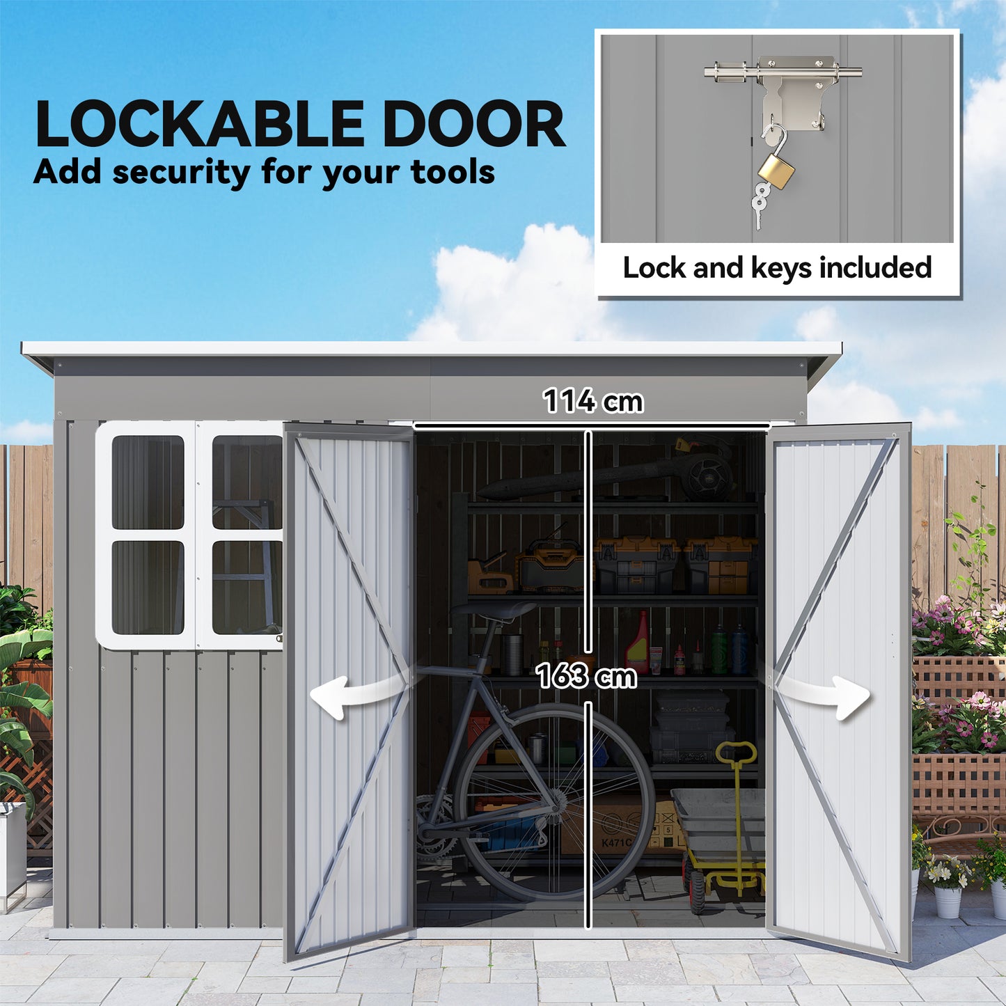 8.5 x 6ft Storage Shed Galvanised Steel Garden Shed, Metal Shed with Foundation Kit, Window