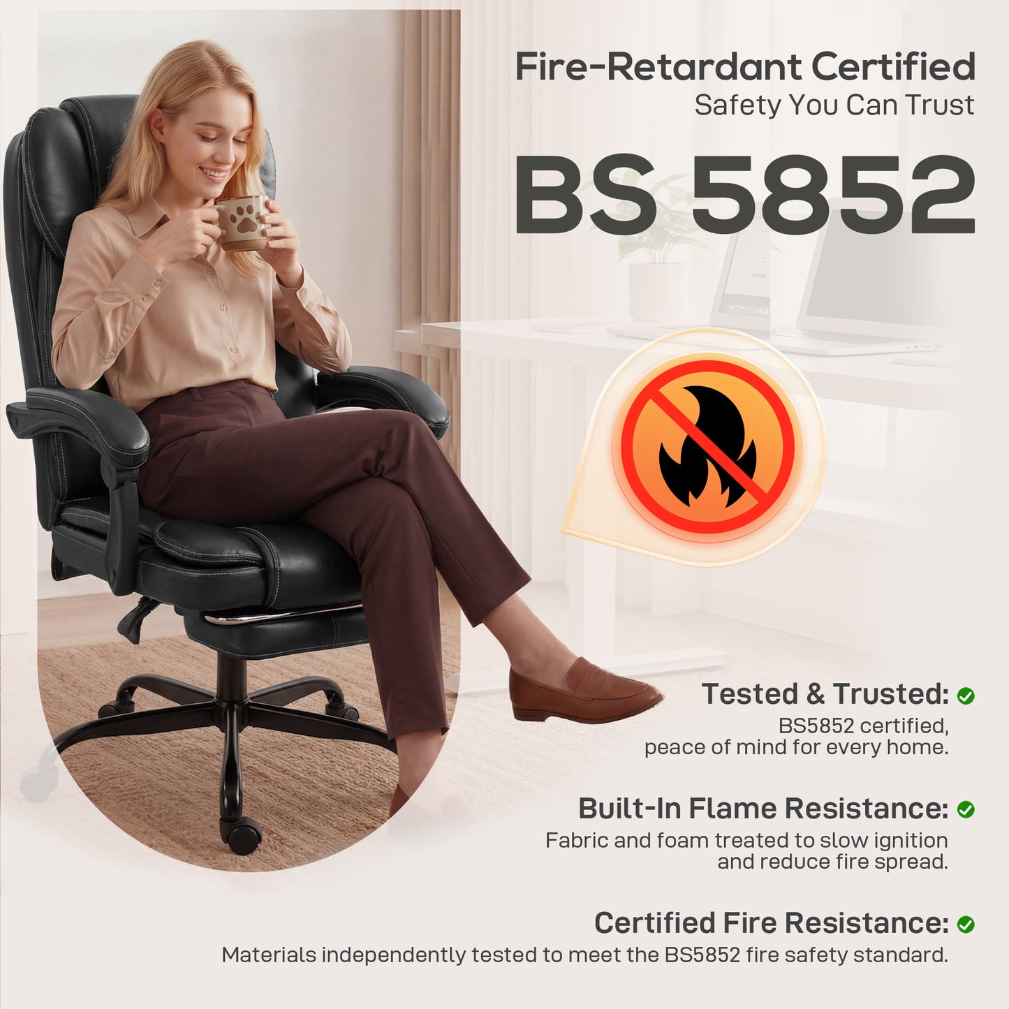 Executive Home Office Chair Reclining Function Footrest Computer Desk Chair High Back, Black