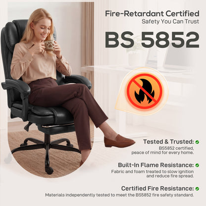Executive Home Office Chair Reclining Function Footrest Computer Desk Chair High Back, Black