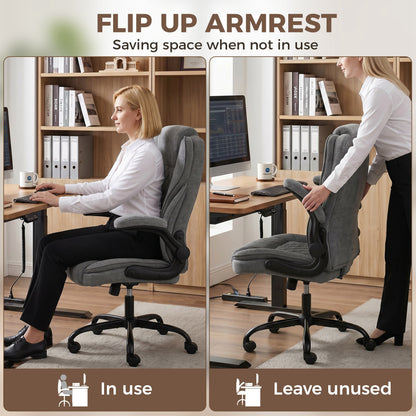 Office Chair, Ergonomic Desk Chair with Flip-up Armrest, Pocket Springs, Swivel Wheels, Adjustable Height, Grey