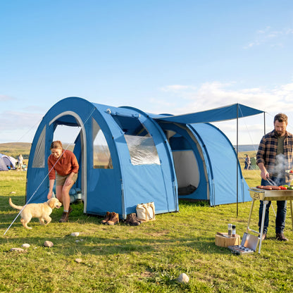 4 Man Camping Tent with 2 Room, Floor and Carry Bag - Blue