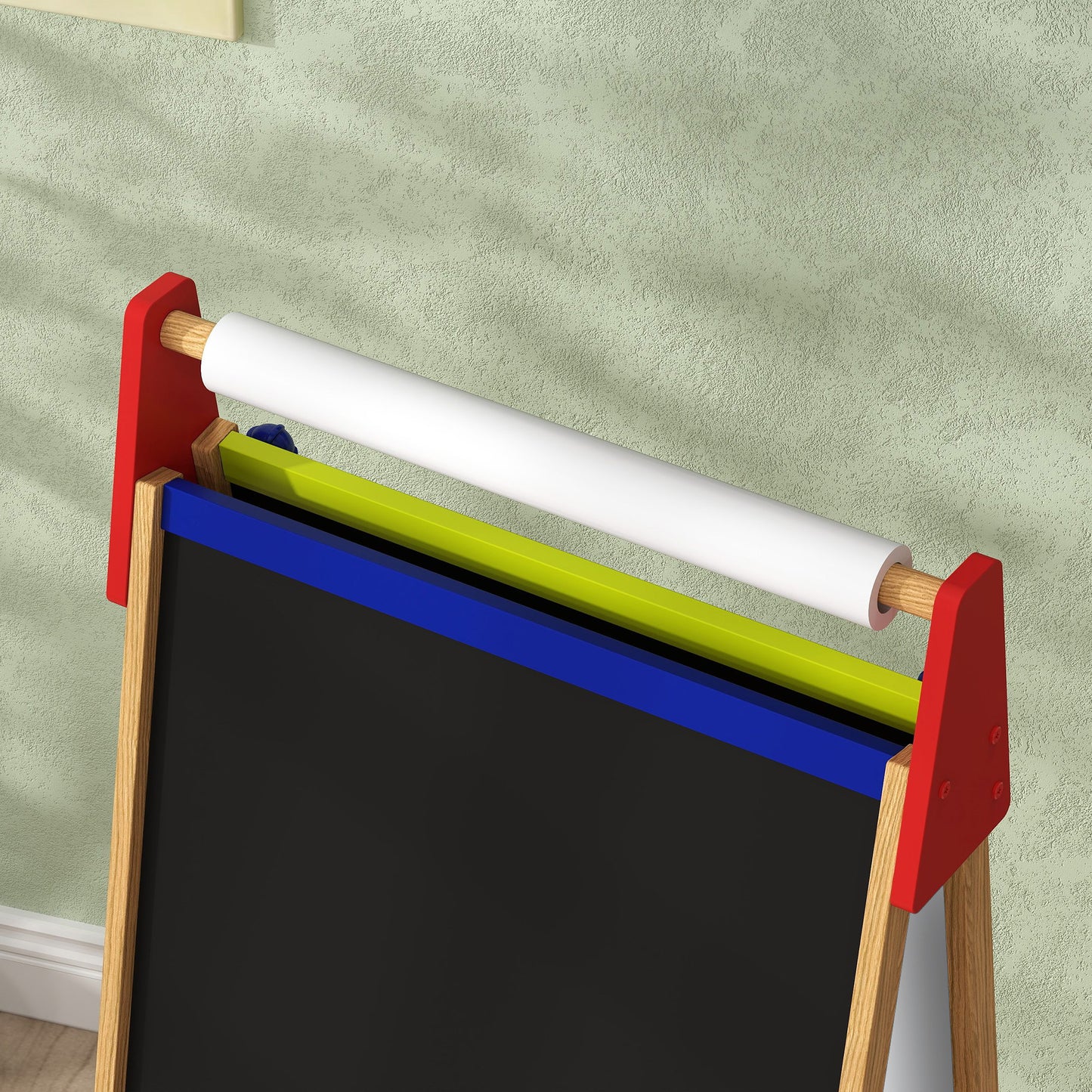 3-in-1 Wooden Kids Easel with Paper Roll, Whiteboard, Chalkboard, Painting Accessories