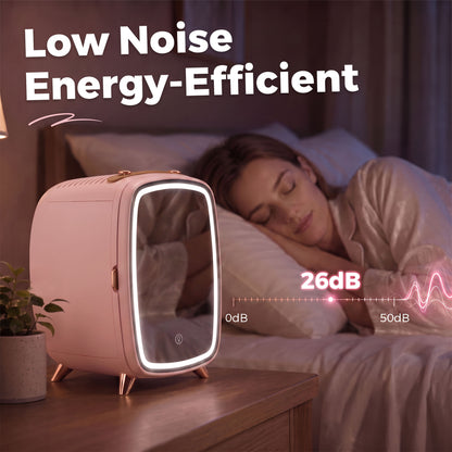 Skincare Refrigerator, 6L Mini Cosmetic Fridge with LED Mirror, Cooling Function for Bedroom, Skincare, Office, Pink