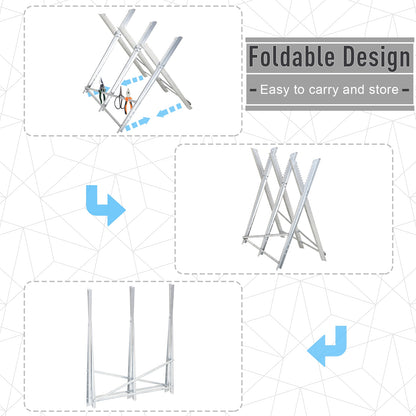 Portable Sawhorse Heavy Duty Steel Adjustable Work Support, Foldable Sawhorse Stand 100 kg Weight Capacity, Silver Tone