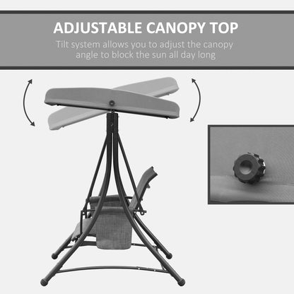 3 Person Outdoor Patio Porch Swing Chair with High Back Design and Side Pouches, Charcoal Grey