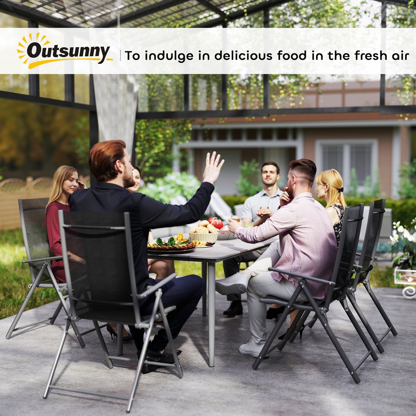 Garden Table, Outdoor Dining Table for 6 People, 160 x 90 x 74 cm, with Rust Resistant Metal Frame, WPC Top, for Balcony