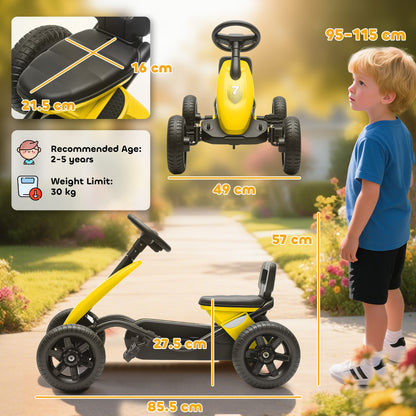 Pedal Go Kart for Kids 2-5 Years, with Silent EVA Wheels, Metal Frame, Yellow