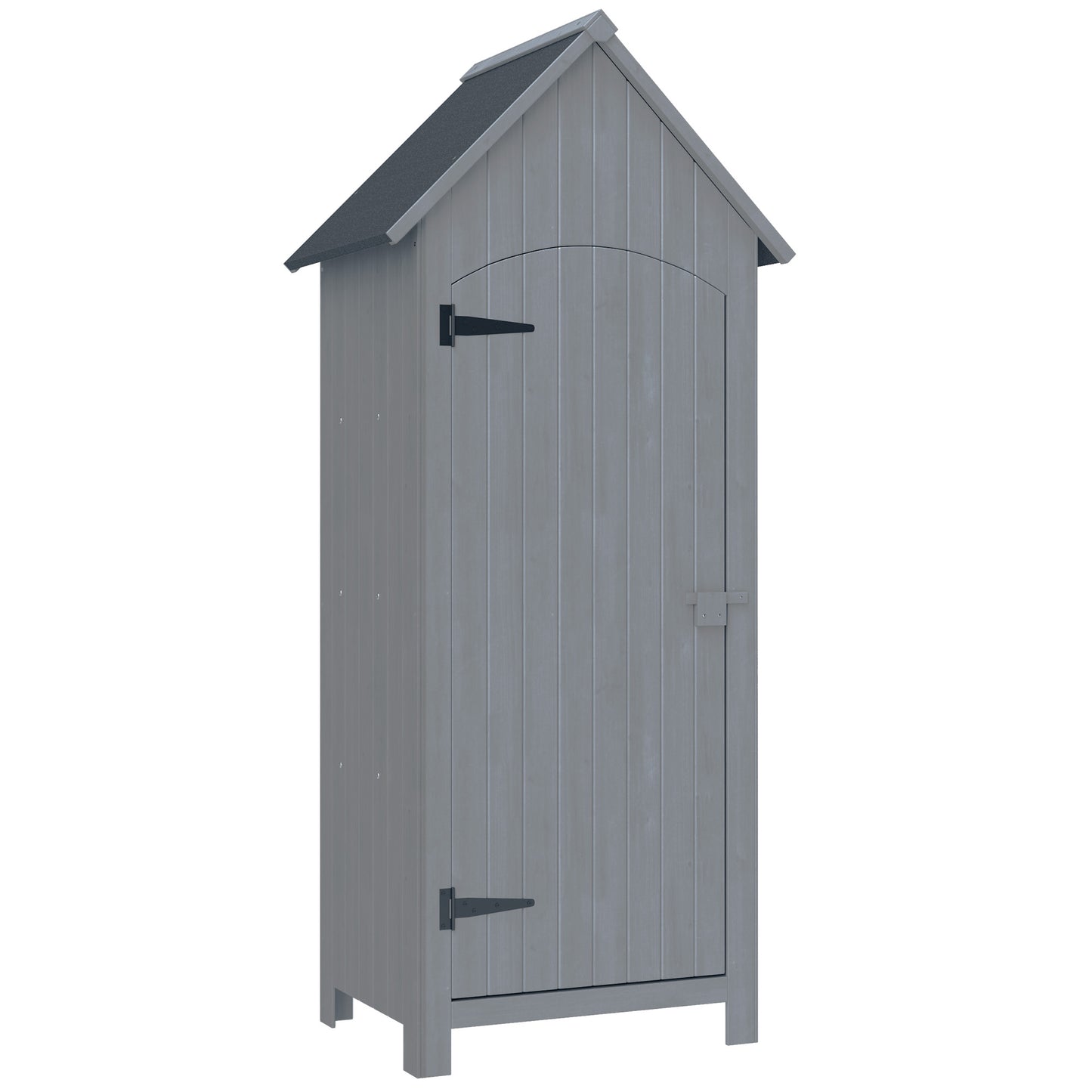 Wooden Garden Storage Shed with 3 Shelves, Outdoor Tool Storage Cabinet with Tilt Roof and Lockable Door