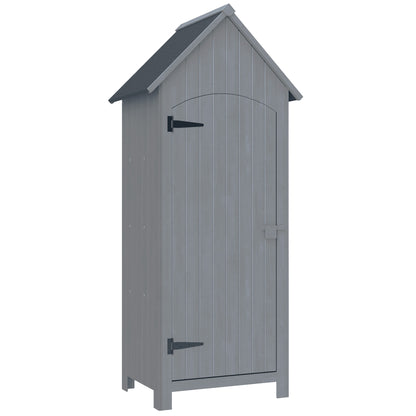 Wooden Garden Storage Shed with 3 Shelves, Outdoor Tool Storage Cabinet with Tilt Roof and Lockable Door