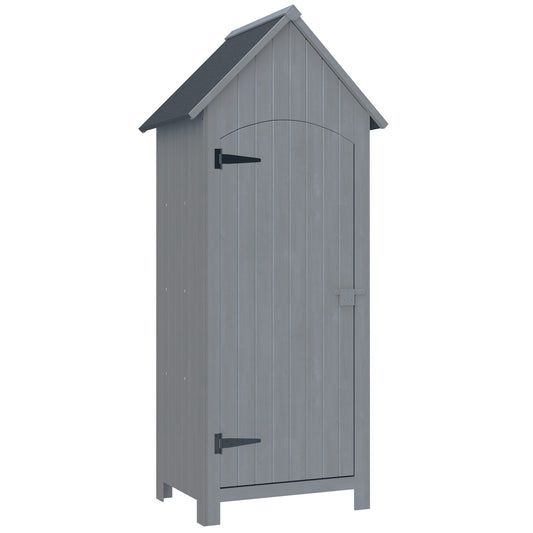 Wooden Garden Storage Shed with 3 Shelves, Outdoor Tool Storage Cabinet with Tilt Roof and Lockable Door