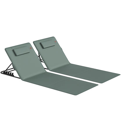 Foldable Sun Loungers Set of 2, Portable Folding Beach Lounger with 4-level Adjustable Backrest, Grey