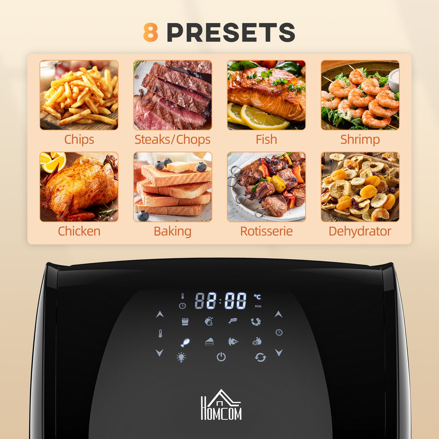 12L 8 in 1 Digital Air Fryer Oven with Roast, Bake, Dehydrate, 8 Preset Modes, Rapid Air Circulation, Timer, Inner Light