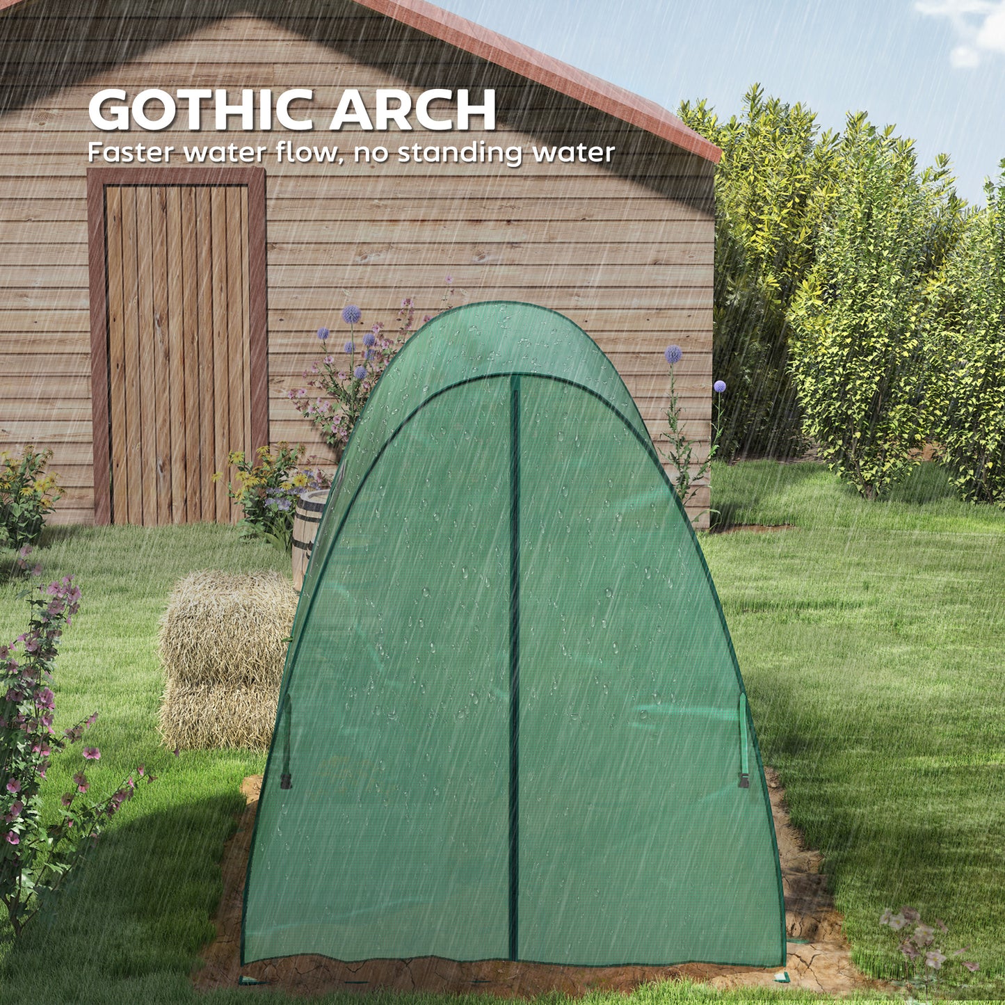 Polytunnel Greenhouse with Sandbags, Walk-In Tunnel Green House with 2 Doors and Screen Windows, 1.8 x 1.8 x 2m, Green