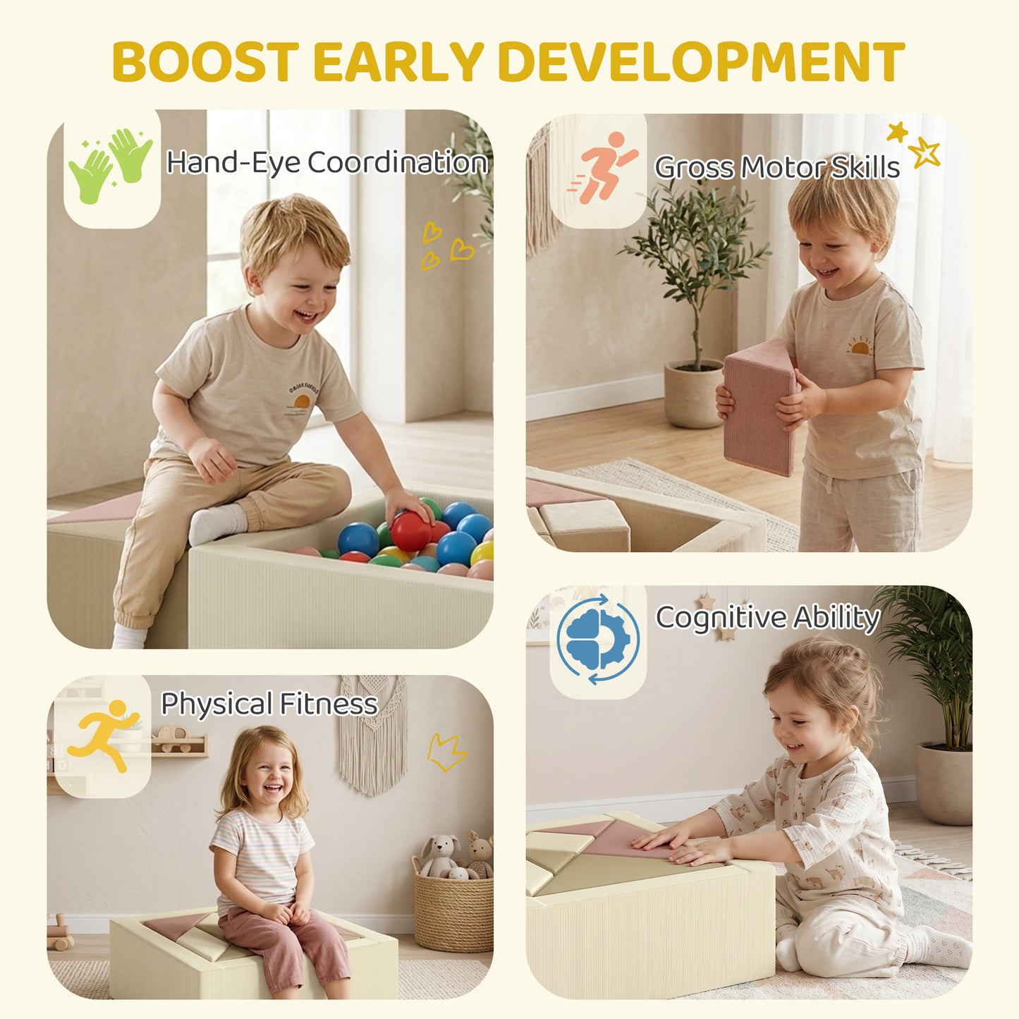 Soft Play 9 Piece Foam Climbing Blocks Soft Play Set with Tangram Play, Removable Cover for Kids Room, Ages 3-6 Years