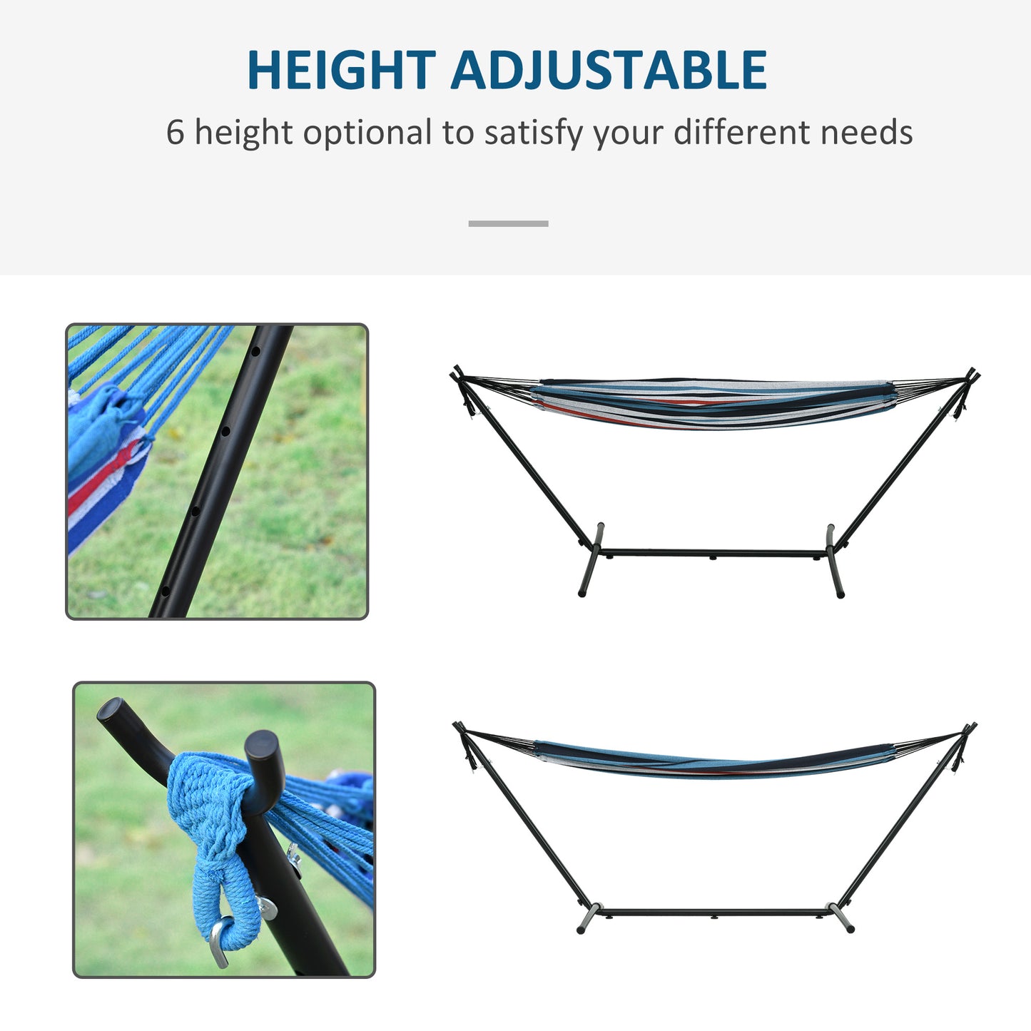 298 x 117cm Hammock with Stand Camping Hammock with Portable Carrying Bag, Adjustable Height, 120kg Load Capacity