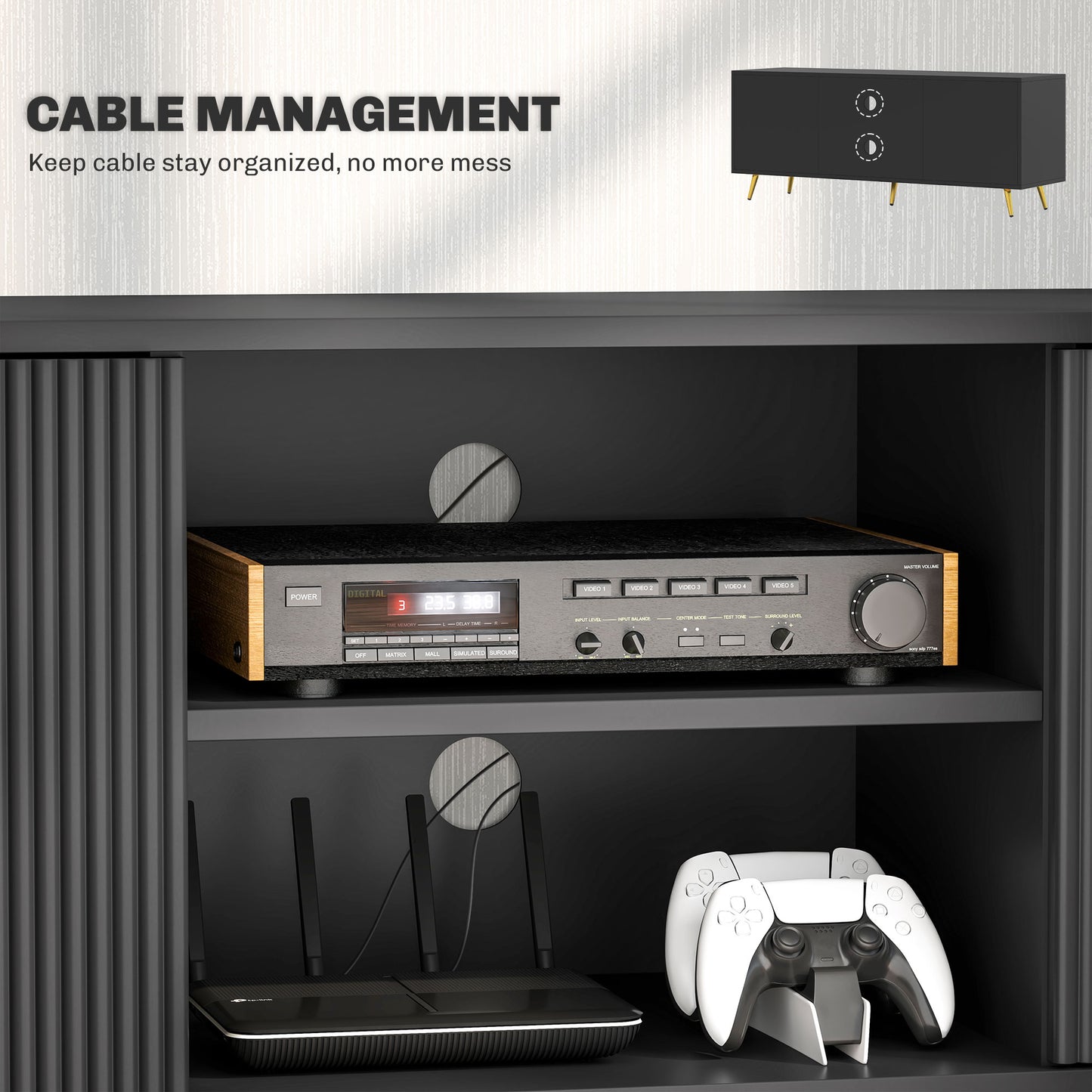 Modern TV Stand Cabinet for TVs up to 55", TV Unit with 2 Open Shelves and 2 Cabinets