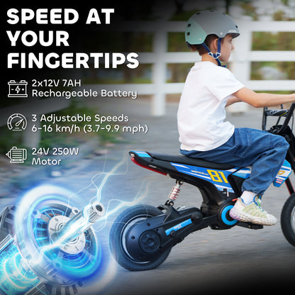 Kids Electric Motorbike 3 Gearboxes Speed Ride on Motorcycle with 40min Ranges - Blue