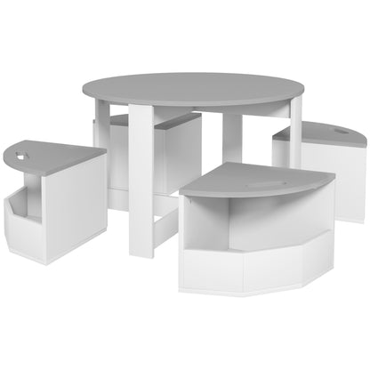 Five-Piece Kids Table and Chairs Set with Storage, for Ages 3-8 Years, Grey