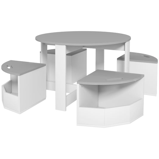 Five-Piece Kids Table and Chairs Set with Storage, for Ages 3-8 Years, Grey