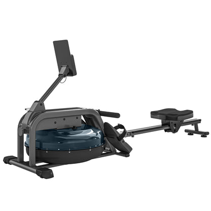 Water Rowing Machine with Wheels, Vertical Storage, Adjustable Resistance, for Strength, Cardio Training