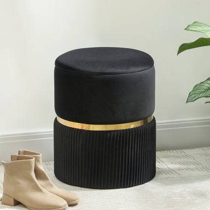 Velvet-Feel Storage Ottoman - Black