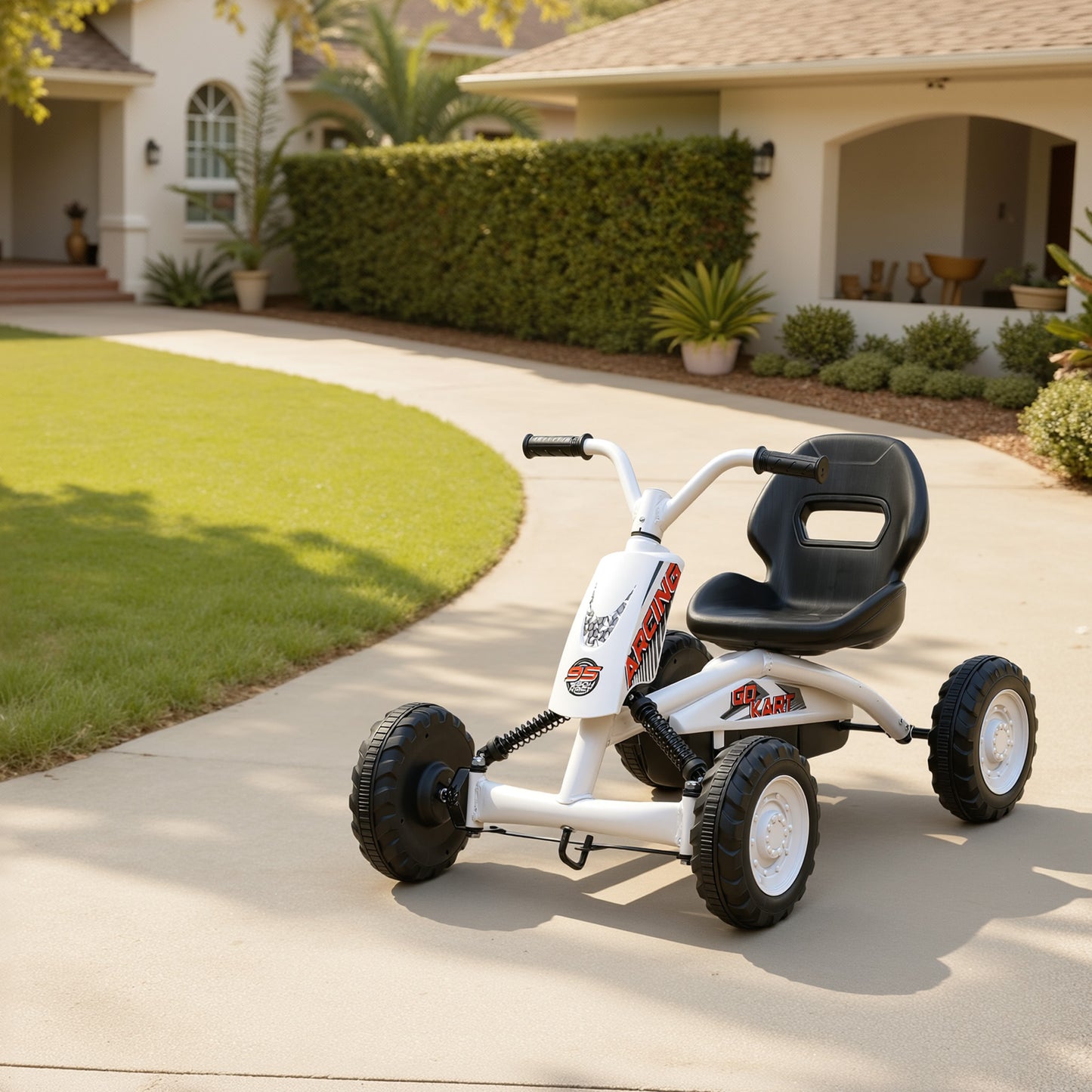 Kids Pedal Go Kart with Steel Frame, Sporty Design, for Ages 2-5 Years, White