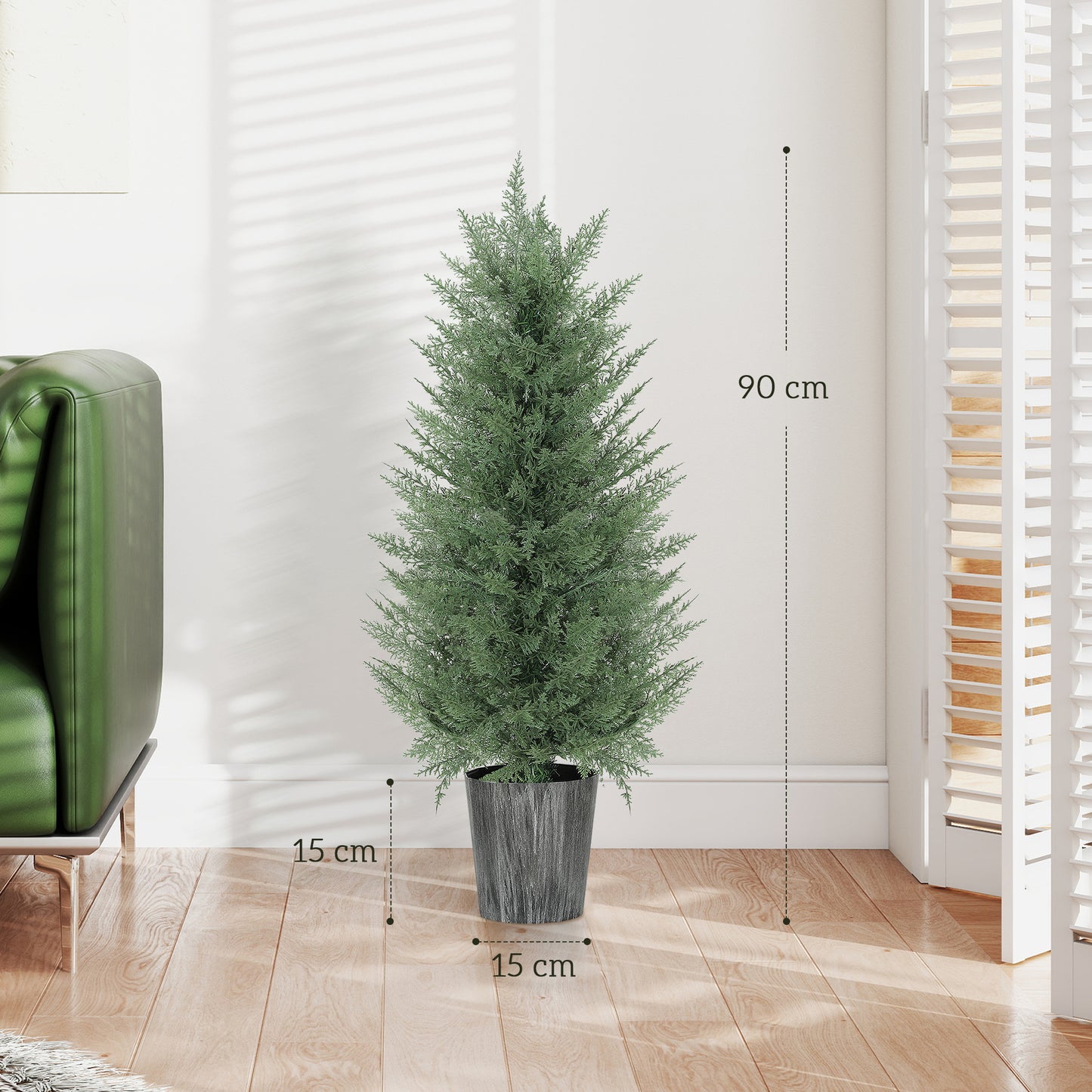 90cm Artificial Cypress Trees Set of 2, UV Resistant Artificial Plants with Decorative Pot