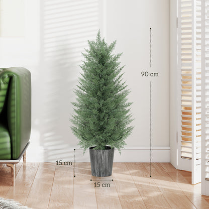 90cm Artificial Cypress Trees Set of 2, UV Resistant Artificial Plants with Decorative Pot