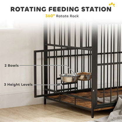 Dog Crate Furniture, Dog Cage with Rotatable Feeding Station and Storage Shelves, End Side Table Indoor Pet Kenne