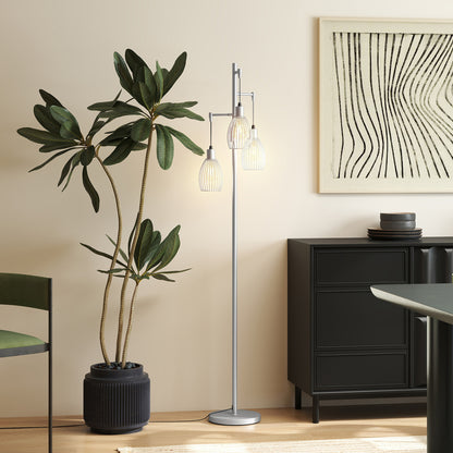 3-Light Floor Lamp, 170cm Industrial Dimmable Standing Lamp with Steel Wire Cage Lampshades for Living Room, Bedroom