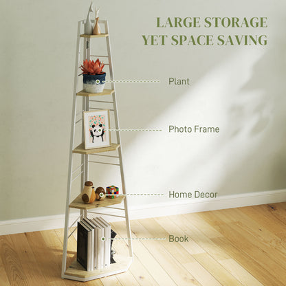 Five-Tier Corner Shelf - White/Wood-Effect
