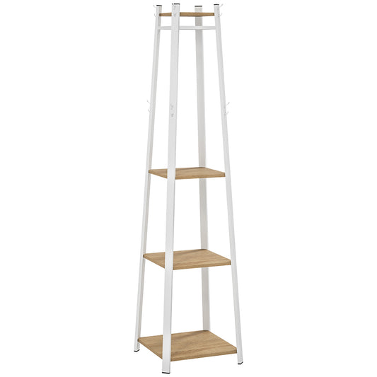 Compact Freestanding Coat Rack - White/Oak